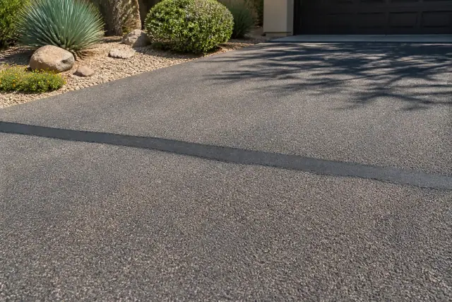 Freshly repaired asphalt crack on a residential driveway in Scottsdale, AZ.