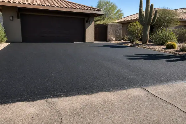 Newly paved asphalt driveway at a residential home in Scottsdale, AZ.