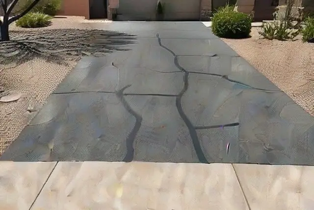 Freshly sealed asphalt cracks on a residential driveway in Tempe, AZ.