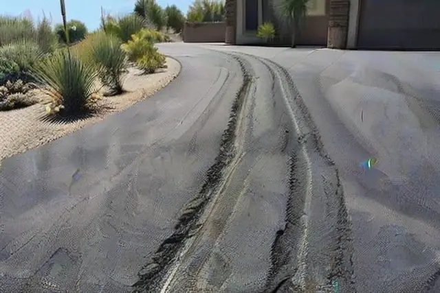 Tire scuffs and ruts in heat Softened asphalt in Tempe, AZ