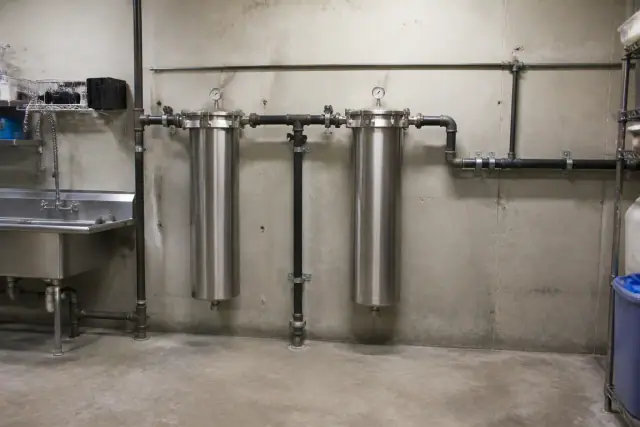 Two stainless steel carbon filtration units installed in a Tempe, AZ restaurant utility area.
