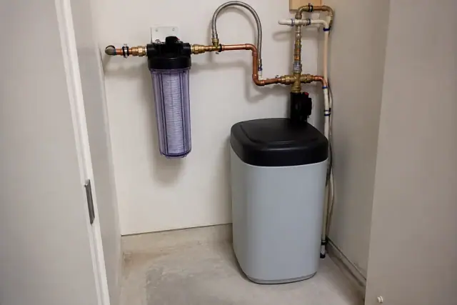 Water filtration and softener system installed in a utility closet in Glendale, AZ.