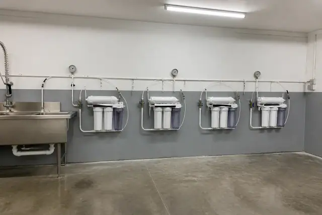 A finished reverse osmosis installation inside a commercial mechanical room in Tempe, Arizona in Tempe, AZ.